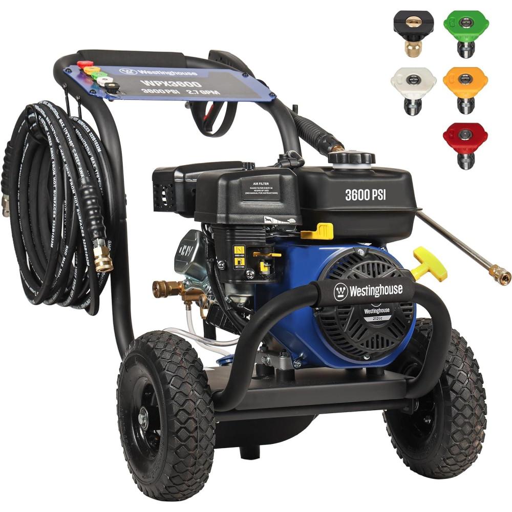 image:imageWestinghouse WPX3800 Gas Pressure Washer 3800 PSI and 36 Max GPM Onboard Soap Tank Spray Gun and Wand 5 Nozzle Set for CarsFencesDrivewaysHomesPatiosFurniture Black3600 Max PSI