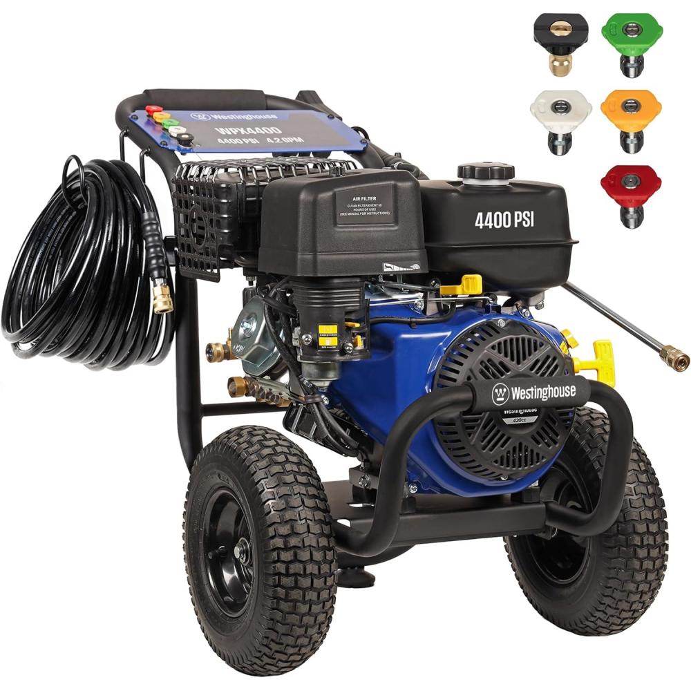 image:imageWestinghouse WPX3800 Gas Pressure Washer 3800 PSI and 36 Max GPM Onboard Soap Tank Spray Gun and Wand 5 Nozzle Set for CarsFencesDrivewaysHomesPatiosFurniture Black4400 Max PSI