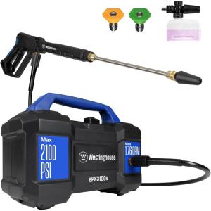 Westinghouse ePX3100v Electric Pressure Washer, 2100 Max PSI 1.76 Max GPM, Built-in Carry Handle, Detachable Foam Cannon, Pro-Style Steel Wand, 3-Nozzle Set, for Cars/Fences/Driveways/Home/Patios(2100 Max PSI – Handheld)