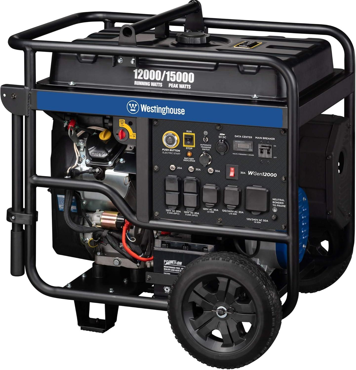 image:imageWestinghouse 15000 Peak Watt Home Backup Portable Generator Remote Electric Start with Auto Choke Transfer Switch Ready 30A amp 50 Outlets Gas Powered