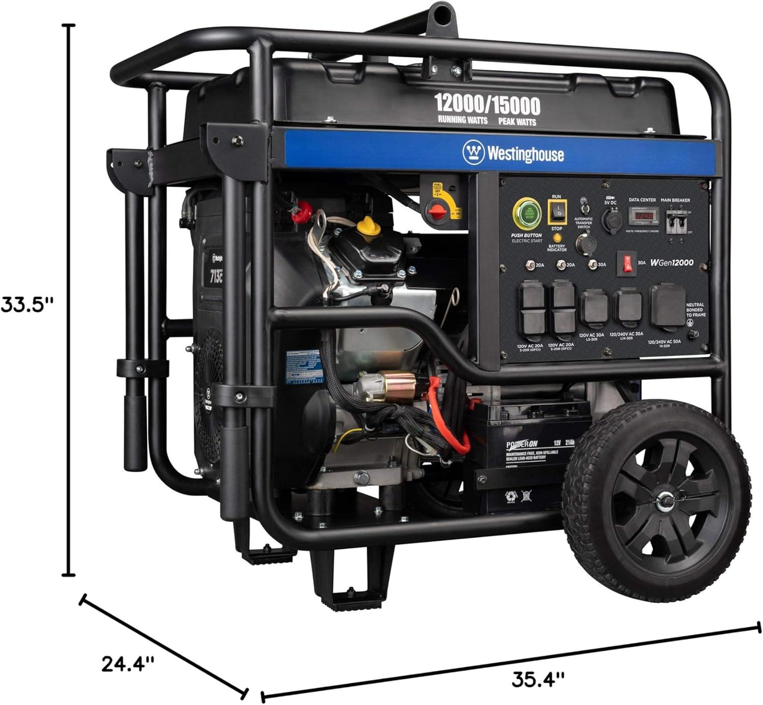 image:imageWestinghouse 15000 Peak Watt Home Backup Portable Generator Remote Electric Start with Auto Choke Transfer Switch Ready 30A amp 50 Outlets Gas Powered