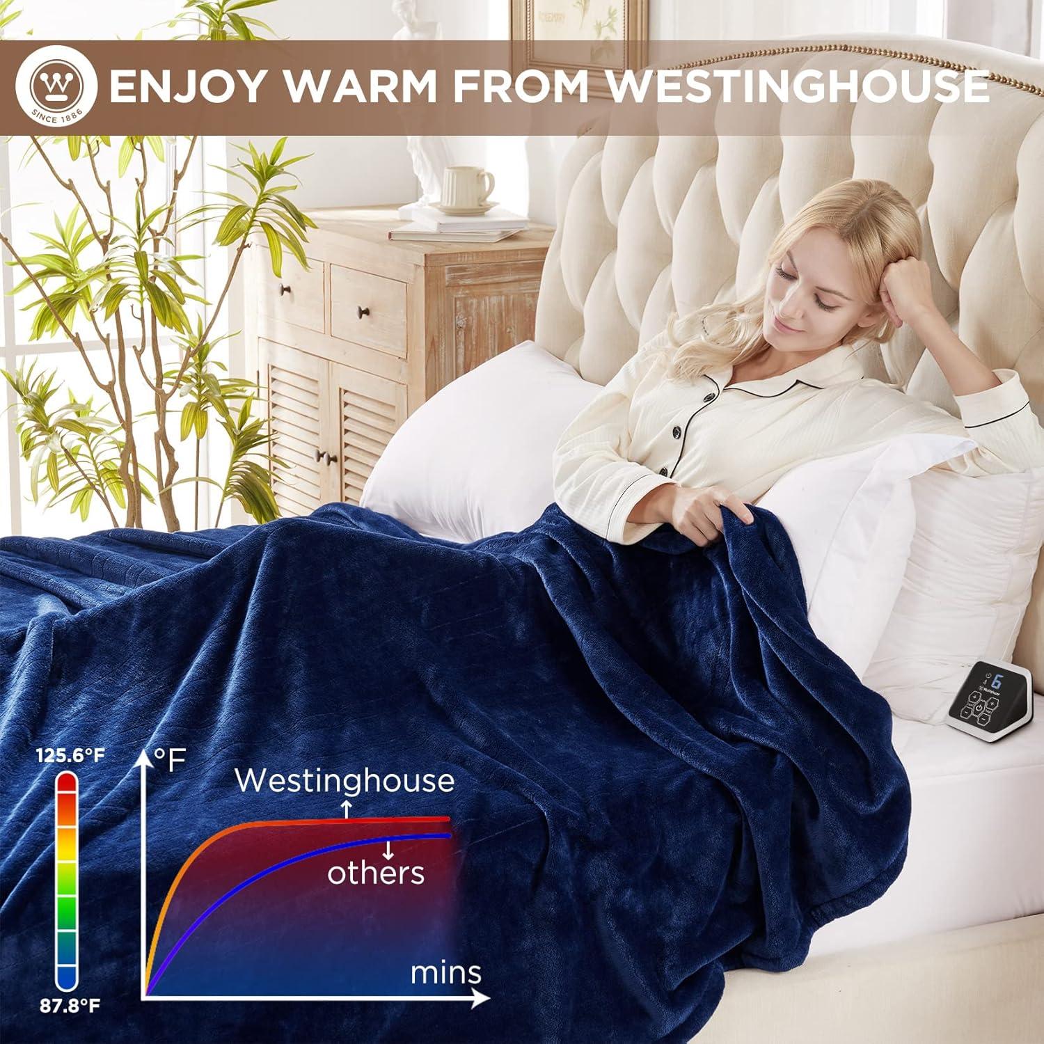 image:imageWestinghouse Heated Blanket Queen Size Electric Heating Blanket with 10 Heating Levels 112 Hours Auto Shut Off Fast Heating Warming Blanket Machine Washable Queen84x90 InchesLight GreyNavy Blue