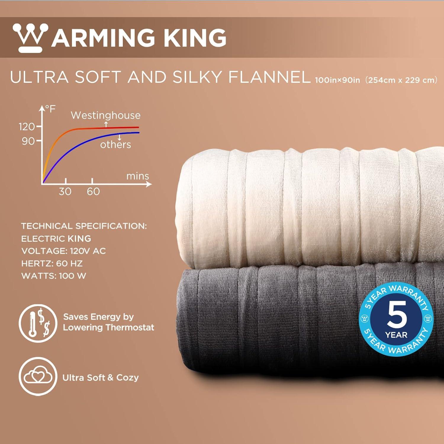 image:imageWestinghouse Heated Blanket Queen Size Electric Heating Blanket with 10 Heating Levels 112 Hours Auto Shut Off Fast Heating Warming Blanket Machine Washable Queen84x90 InchesLight GreyCharcoal