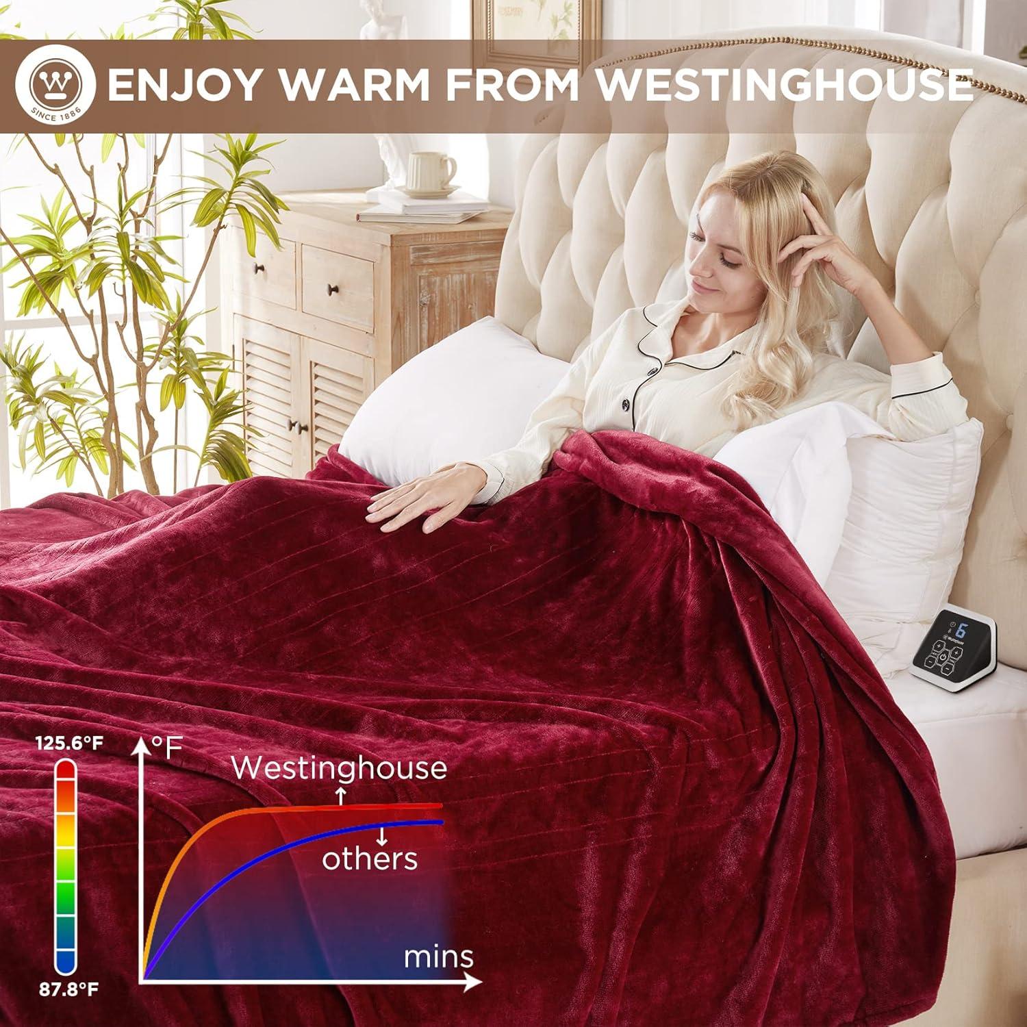 image:imageWestinghouse Heated Blanket Queen Size Electric Heating Blanket with 10 Heating Levels 112 Hours Auto Shut Off Fast Heating Warming Blanket Machine Washable Queen84x90 InchesLight GreyWine Red