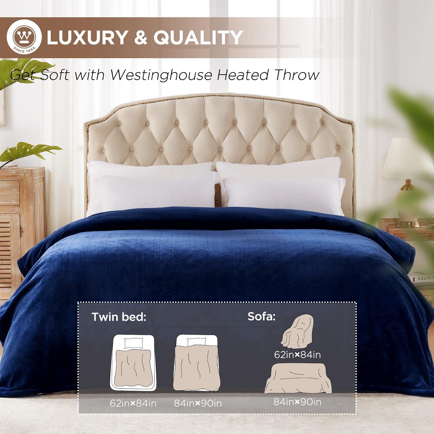 image:imageWestinghouse Heated Blanket Queen Size Electric Heating Blanket with 10 Heating Levels 112 Hours Auto Shut Off Fast Heating Warming Blanket Machine Washable Queen84x90 InchesLight GreyNavy Blue