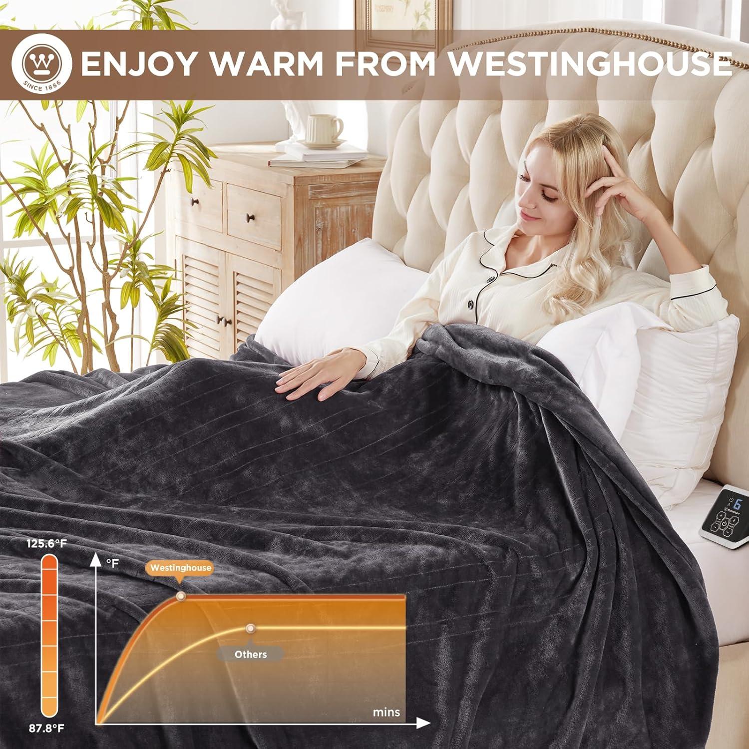 image:imageWestinghouse Heated Blanket Queen Size Electric Heating Blanket with 10 Heating Levels 112 Hours Auto Shut Off Fast Heating Warming Blanket Machine Washable Queen84x90 InchesLight GreyCharcoal