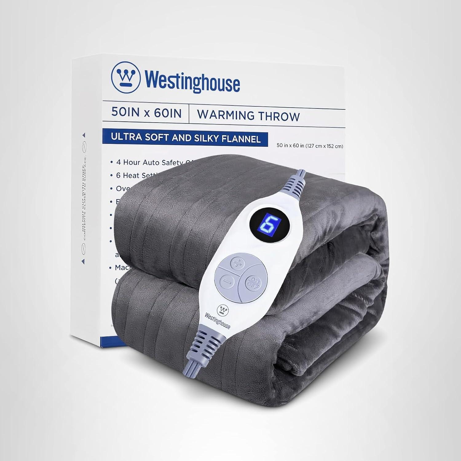 image:imageWestinghouse Heated Blanket Queen Size Electric Heating Blanket with 10 Heating Levels 112 Hours Auto Shut Off Fast Heating Warming Blanket Machine Washable Queen84x90 InchesLight GreyCharcoal