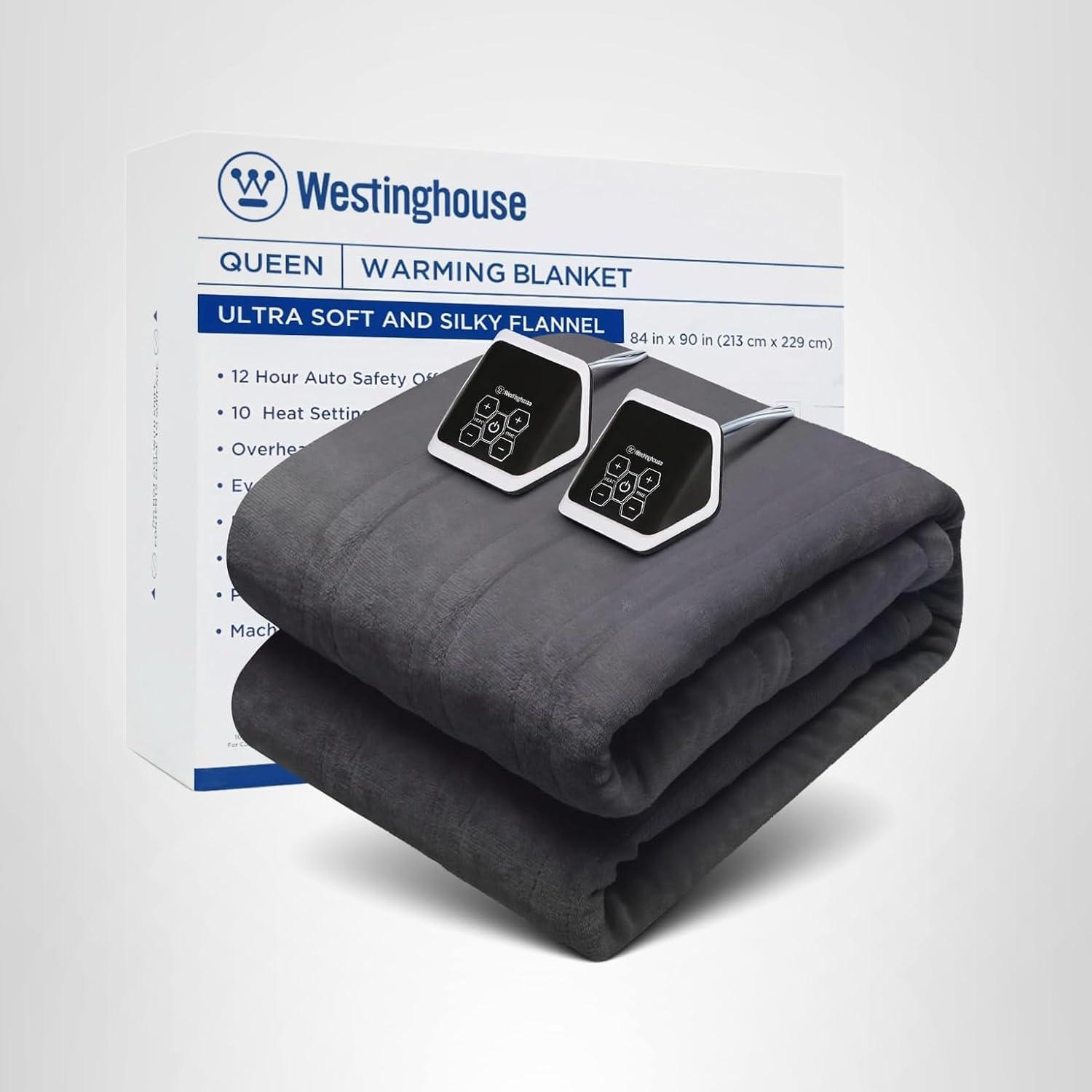 image:imageWestinghouse Heated Blanket Queen Size Electric Heating Blanket with 10 Heating Levels 112 Hours Auto Shut Off Fast Heating Warming Blanket Machine Washable Queen84x90 InchesLight GreyCharcoal