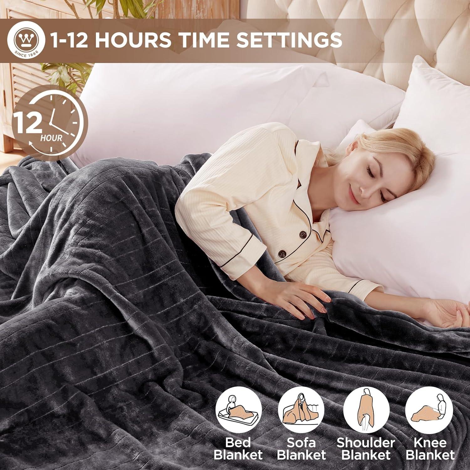 image:imageWestinghouse Heated Blanket Queen Size Electric Heating Blanket with 10 Heating Levels 112 Hours Auto Shut Off Fast Heating Warming Blanket Machine Washable Queen84x90 InchesLight GreyCharcoal