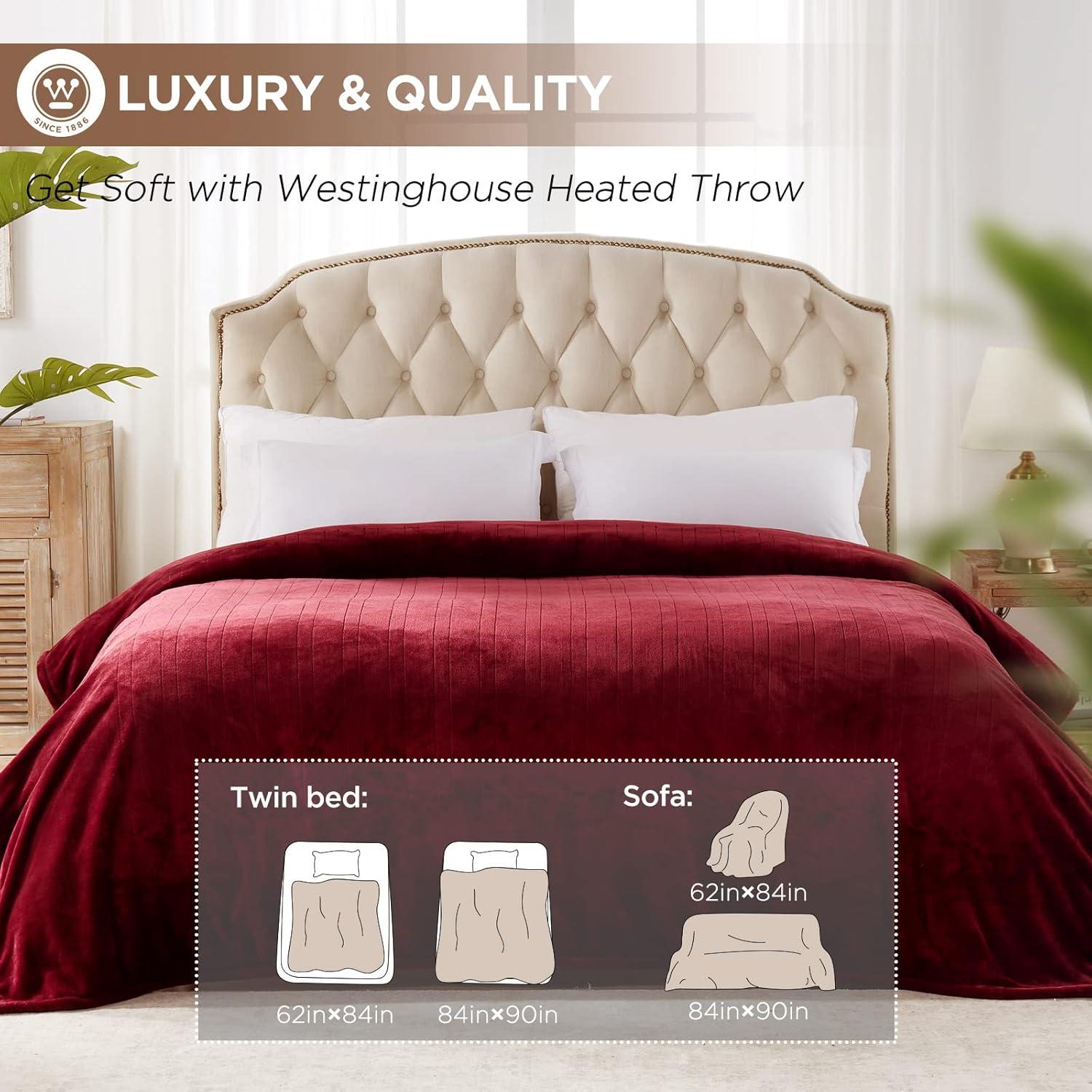 image:imageWestinghouse Heated Blanket Queen Size Electric Heating Blanket with 10 Heating Levels 112 Hours Auto Shut Off Fast Heating Warming Blanket Machine Washable Queen84x90 InchesLight GreyWine Red