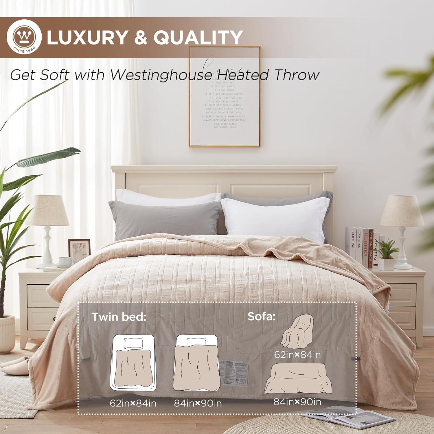 image:imageWestinghouse Heated Blanket Queen Size Electric Heating Blanket with 10 Heating Levels 112 Hours Auto Shut Off Fast Heating Warming Blanket Machine Washable Queen84x90 InchesLight GreyBeige