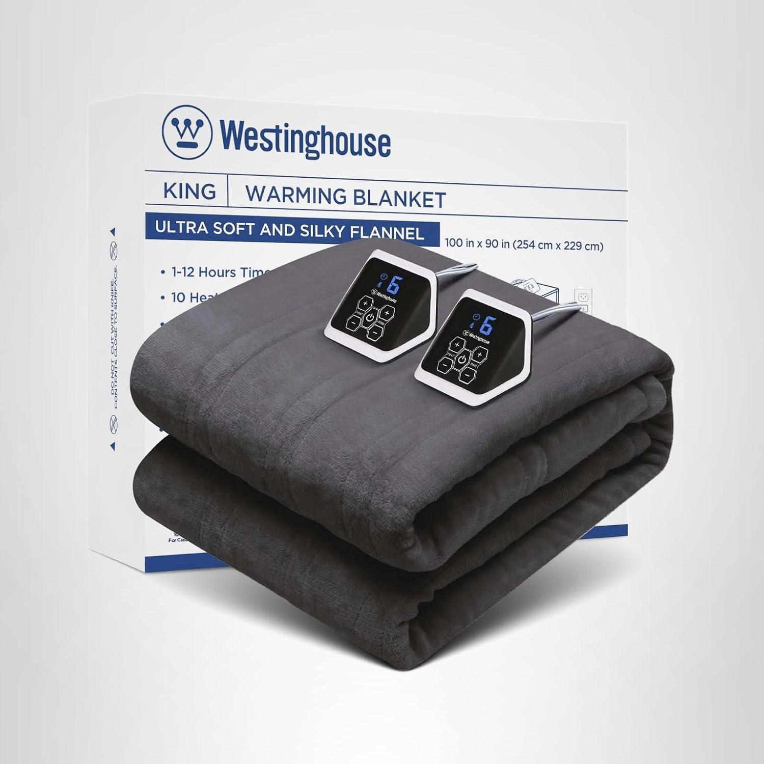image:imageWestinghouse Heated Blanket Queen Size Electric Heating Blanket with 10 Heating Levels 112 Hours Auto Shut Off Fast Heating Warming Blanket Machine Washable Queen84x90 InchesLight GreyCharcoal