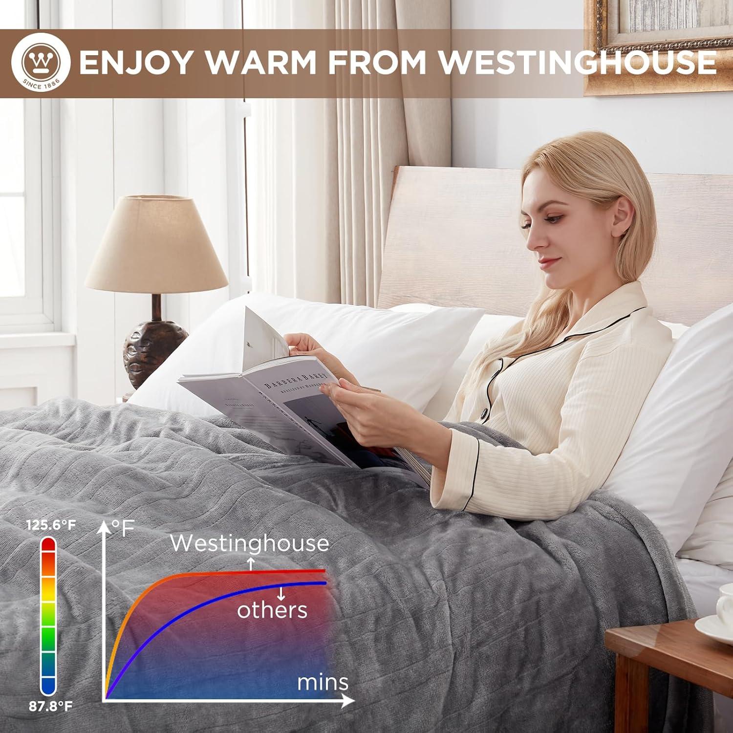 image:imageWestinghouse Heated Blanket Queen Size Electric Heating Blanket with 10 Heating Levels 112 Hours Auto Shut Off Fast Heating Warming Blanket Machine Washable Queen84x90 InchesLight GreyLight Grey