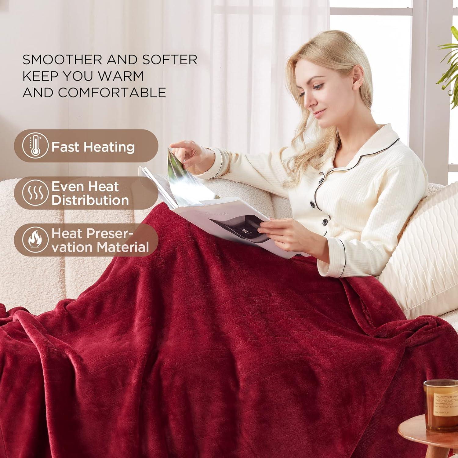 image:imageWestinghouse Heated Blanket Queen Size Electric Heating Blanket with 10 Heating Levels 112 Hours Auto Shut Off Fast Heating Warming Blanket Machine Washable Queen84x90 InchesLight GreyWine Red