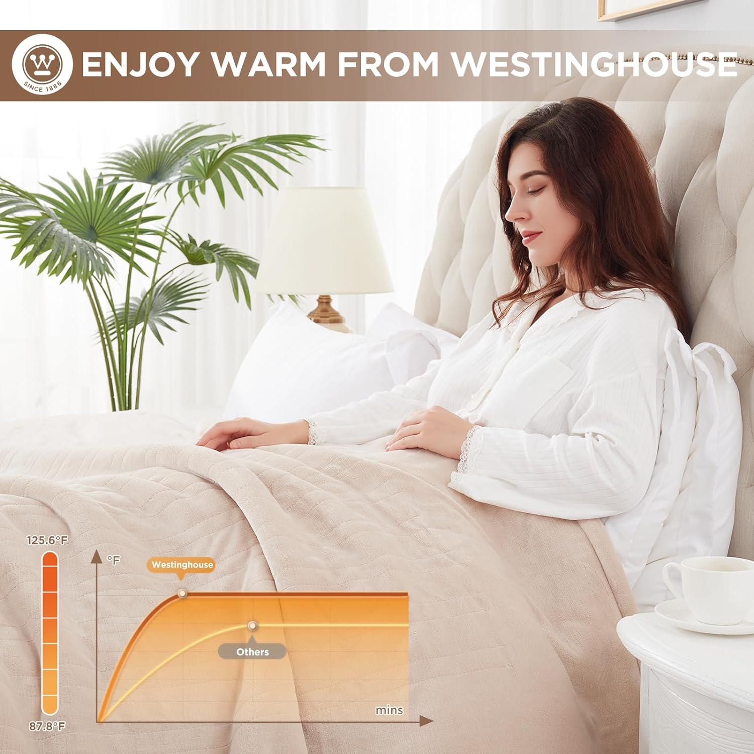 image:imageWestinghouse Heated Blanket Queen Size Electric Heating Blanket with 10 Heating Levels 112 Hours Auto Shut Off Fast Heating Warming Blanket Machine Washable Queen84x90 InchesLight GreyBeige