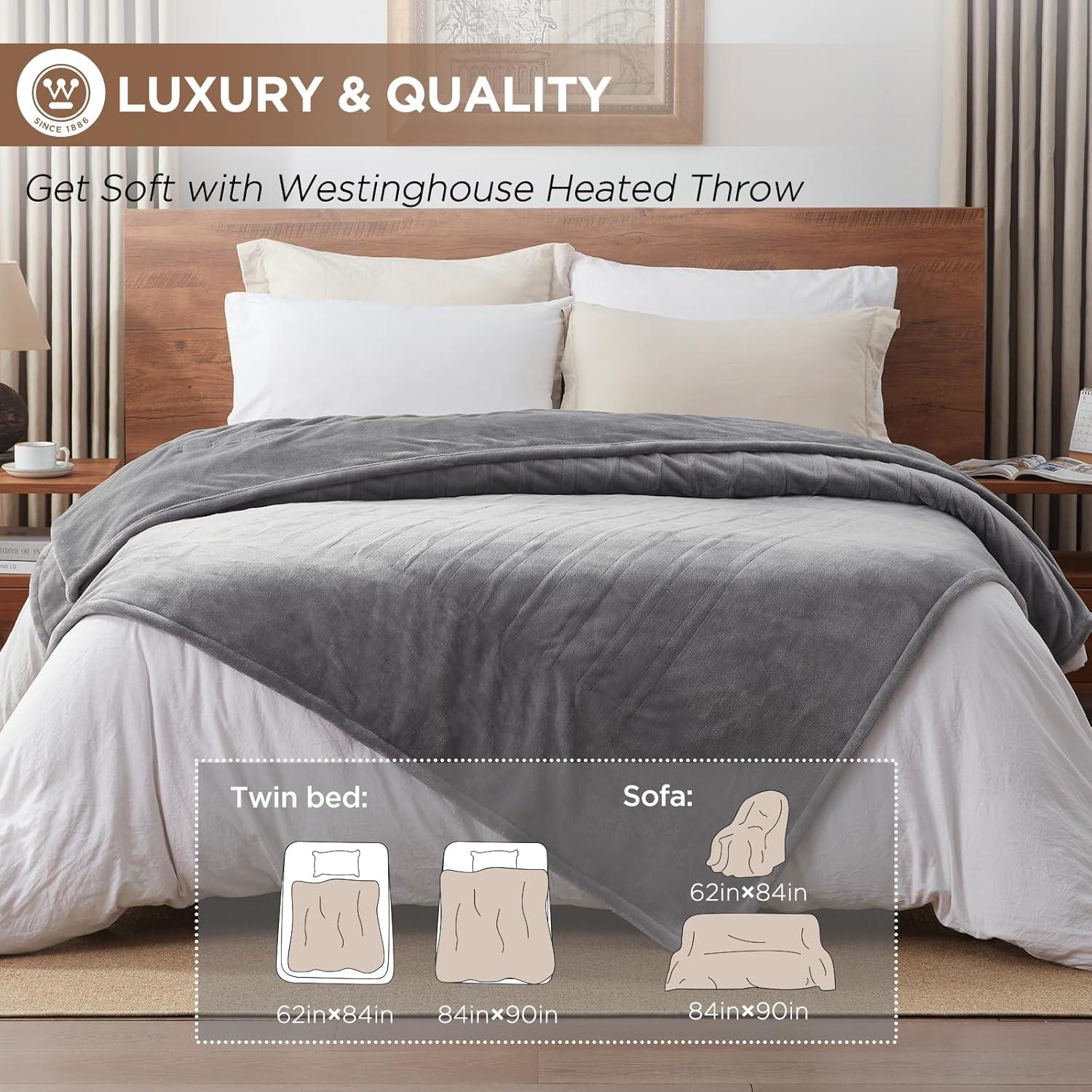 image:imageWestinghouse Heated Blanket Queen Size Electric Heating Blanket with 10 Heating Levels 112 Hours Auto Shut Off Fast Heating Warming Blanket Machine Washable Queen84x90 InchesLight GreyLight Grey