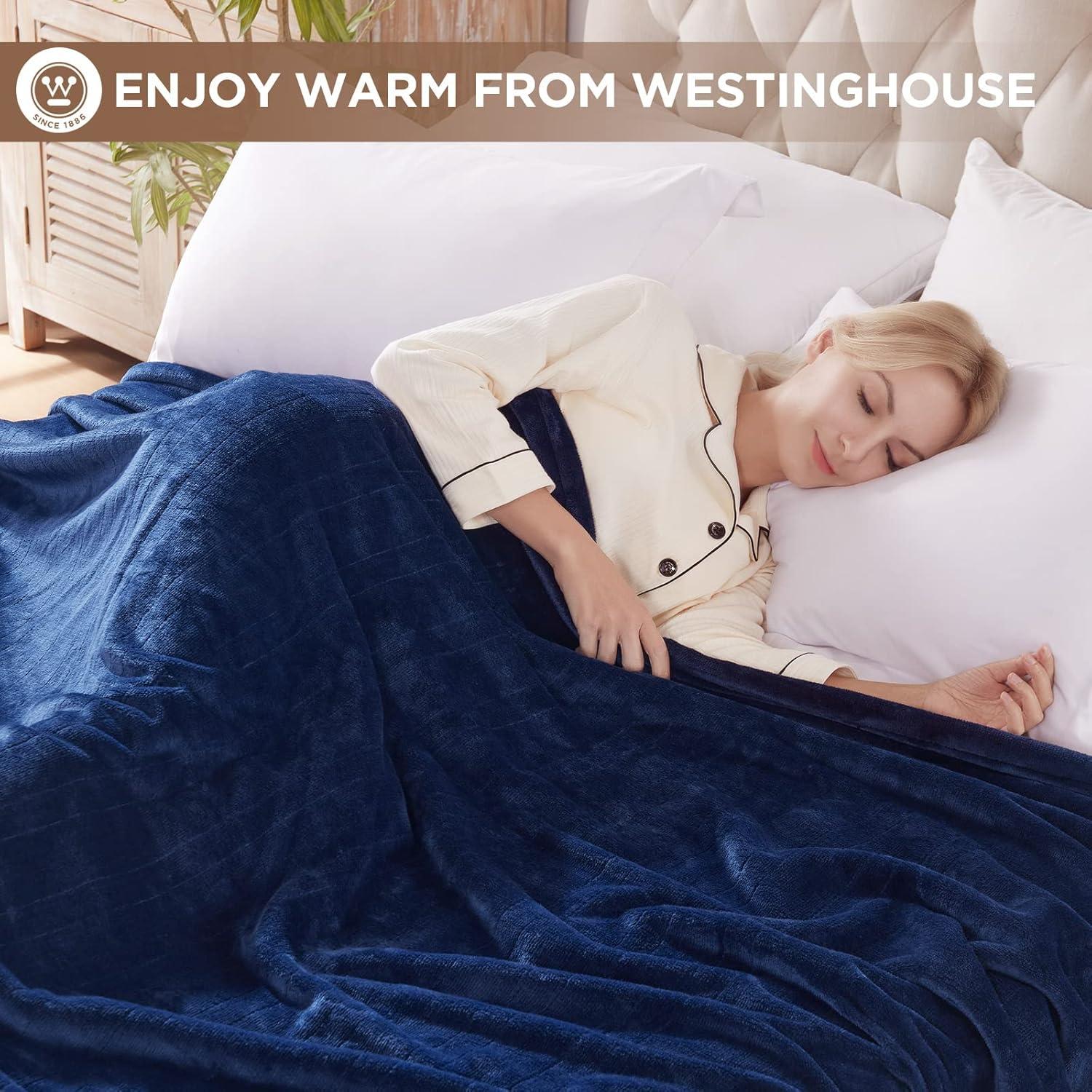 image:imageWestinghouse Heated Blanket Queen Size Electric Heating Blanket with 10 Heating Levels 112 Hours Auto Shut Off Fast Heating Warming Blanket Machine Washable Queen84x90 InchesLight GreyNavy Blue