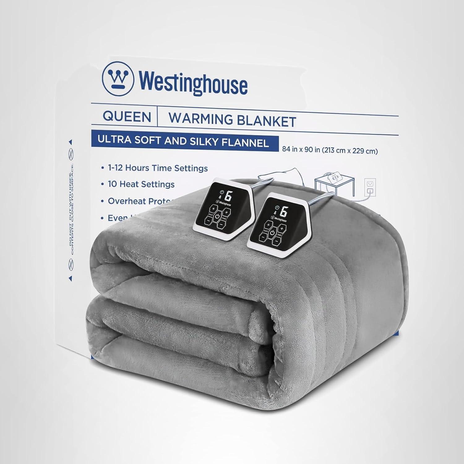 image:imageWestinghouse Heated Blanket Queen Size Electric Heating Blanket with 10 Heating Levels 112 Hours Auto Shut Off Fast Heating Warming Blanket Machine Washable Queen84x90 InchesLight GreyLight Grey