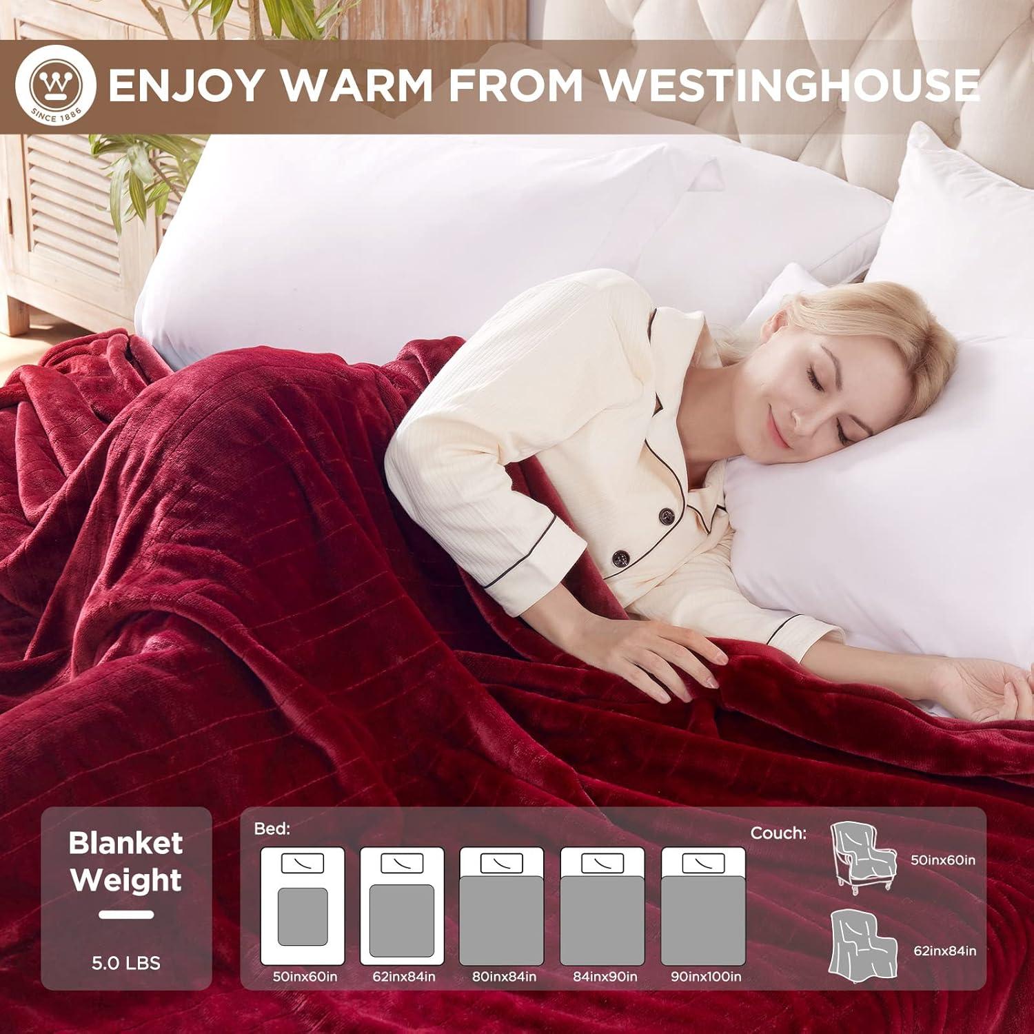 image:imageWestinghouse Heated Blanket Queen Size Electric Heating Blanket with 10 Heating Levels 112 Hours Auto Shut Off Fast Heating Warming Blanket Machine Washable Queen84x90 InchesLight GreyWine Red
