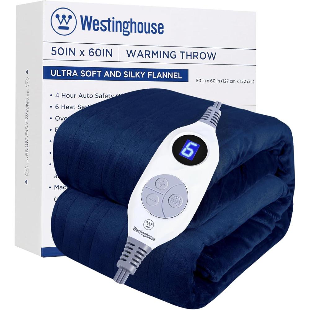image:imageWestinghouse Heated Blanket Queen Size Electric Heating Blanket with 10 Heating Levels 112 Hours Auto Shut Off Fast Heating Warming Blanket Machine Washable Queen84x90 InchesLight GreyNavy Blue