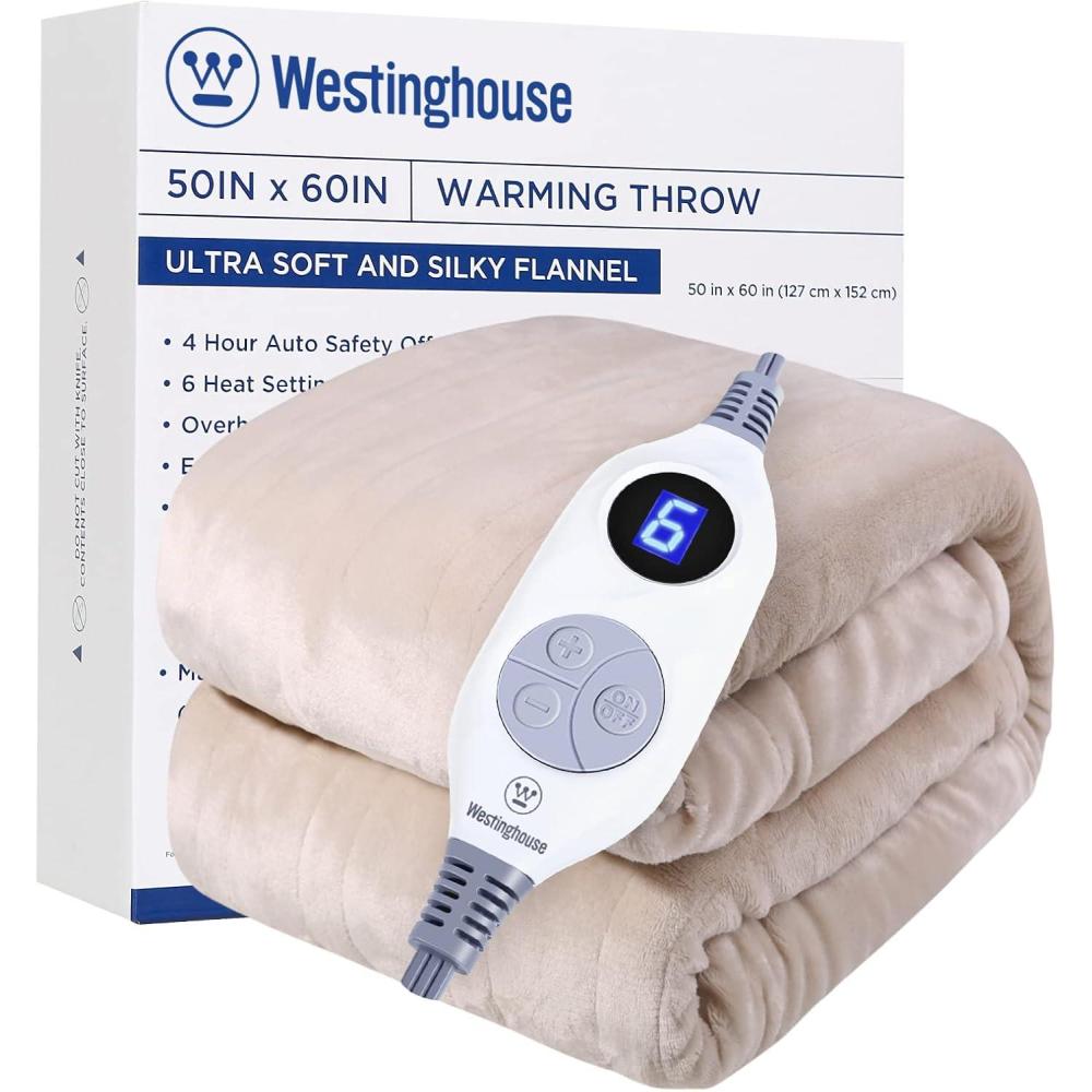 image:imageWestinghouse Heated Blanket Queen Size Electric Heating Blanket with 10 Heating Levels 112 Hours Auto Shut Off Fast Heating Warming Blanket Machine Washable Queen84x90 InchesLight GreyBeige