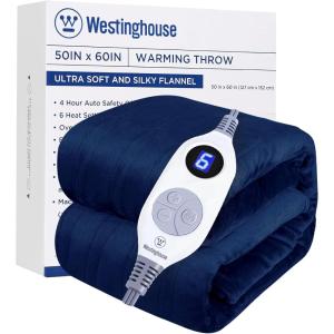Westinghouse Heated Blanket Queen Size, Electric Heating Blanket with 10 Heating Levels, 1-12 Hours Auto Shut Off, Fast Heating Warming Blanket, Machine Washable (Queen,84×90 Inches,Light Grey)(Navy Blue)