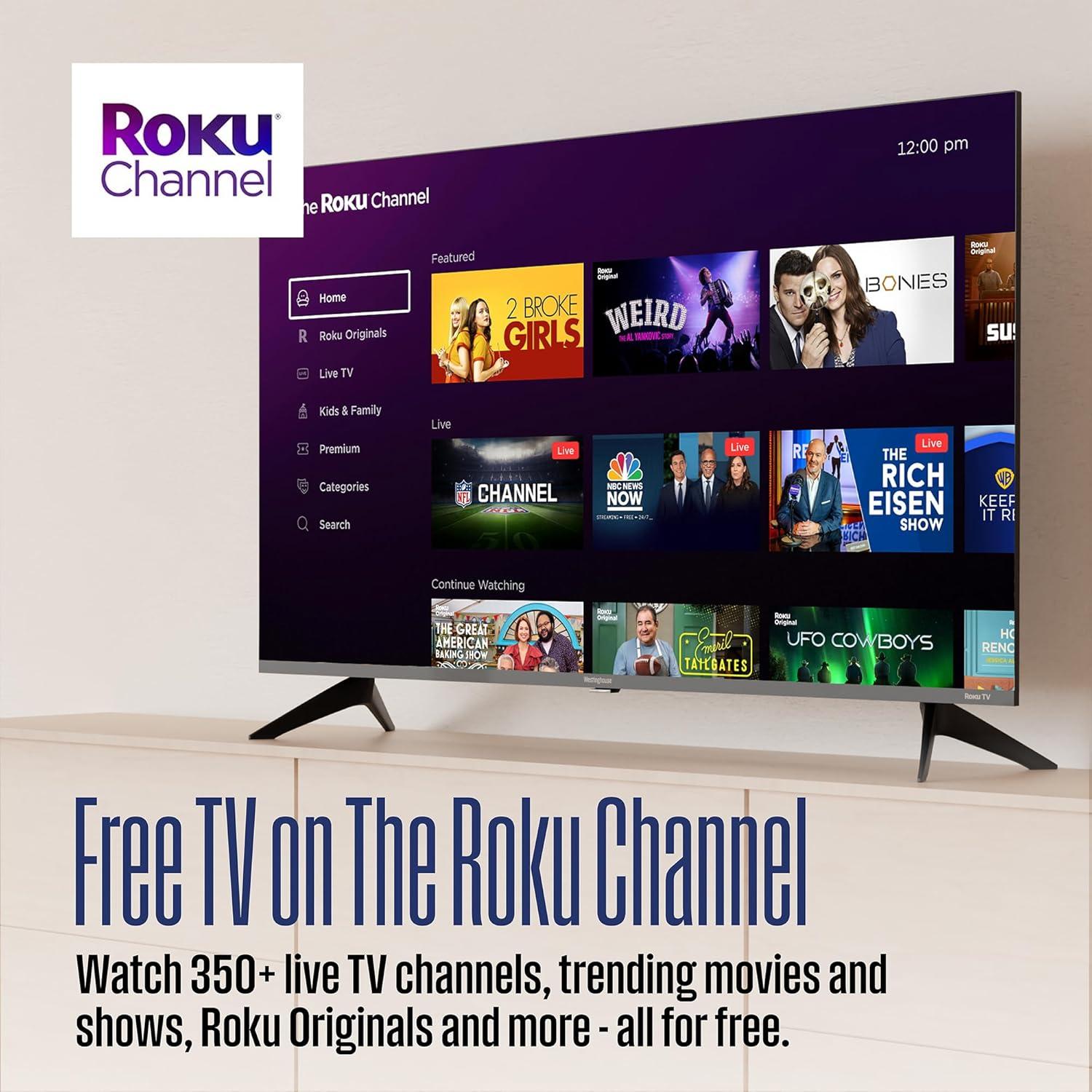 image:imageWestinghouse Edgeless QLED Roku TV 75 Inch Smart Television 4K UHD wHDR 10 Dolby Vision WiFi amp Mobile App Connectivity Flat Screen Compatible wApple Home Kit Alexa amp Google Assistant