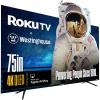 Westinghouse Edgeless QLED Roku TV – 75 Inch Smart Television, 4K UHD w/HDR 10+, Dolby Vision, Wi-Fi & Mobile App Connectivity, Flat Screen Compatible w/Apple Home Kit, Alexa, & Google Assistant