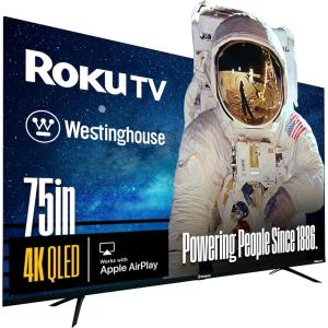 Westinghouse Edgeless QLED Roku TV – 75 Inch Smart Television, 4K UHD w/HDR 10+, Dolby Vision, Wi-Fi & Mobile App Connectivity, Flat Screen Compatible w/Apple Home Kit, Alexa, & Google Assistant