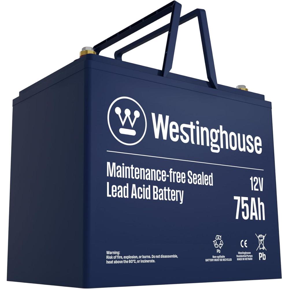 image:imageWestinghouse Sump Pump Battery Back Up Maintenance Free AGM Sump Pump Battery 12V 75AH Sealed Lead Acid for Back Up Systems 1 Year Warranty