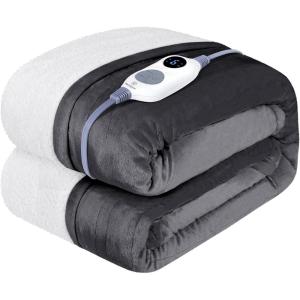 Westinghouse Heated Blanket Queen Size, Soft Flannel to Sherpa Electric Blanket with 10 Heating Levels, 12 Hours Auto Off, Fast Heating Blanket, Machine Washable, 84×90 Inch, Charcoal(Charcoal)
