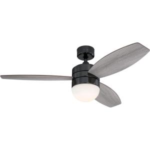 Westinghouse Lighting 7305200 Drake, Modern LED Ceiling Fan with Light and Remote, 48 Inch, Gun Metal Finish, Opal Frosted Glass