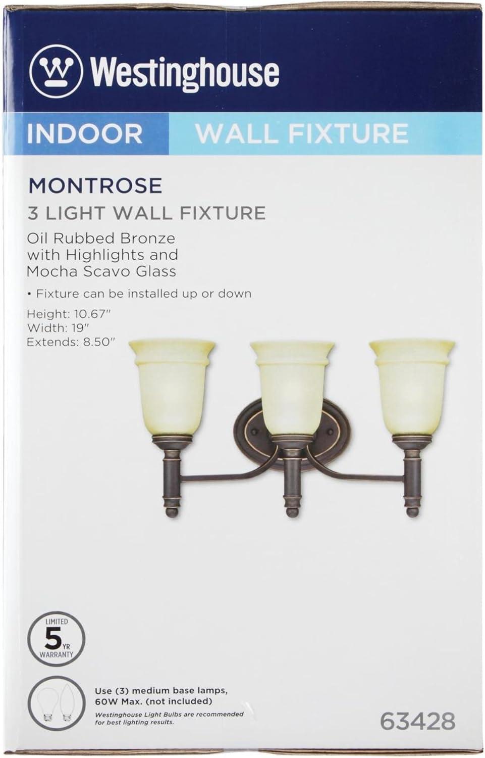 image:imageWestinghouse 6342800 Montrose ThreeLight Indoor Wall Fixture Oil Rubbed Bronze Finish with Highlights and Mocha Scavo Glass