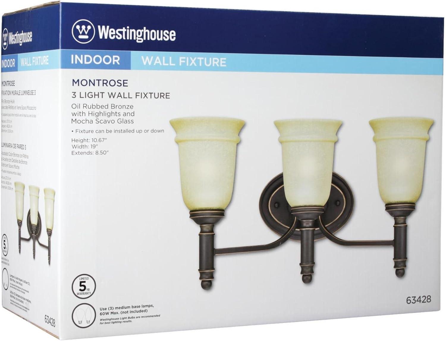 image:imageWestinghouse 6342800 Montrose ThreeLight Indoor Wall Fixture Oil Rubbed Bronze Finish with Highlights and Mocha Scavo Glass
