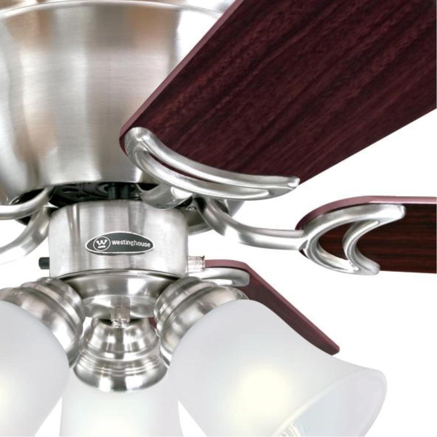 image:imageWestinghouse Contempra Trio 42 Inch Ceiling Fan with Light Indoor Brushed Nickel Ceiling Fan for Small Rooms Reversible Blades RosewoodBirds Eye Maple LED Bulbs Included