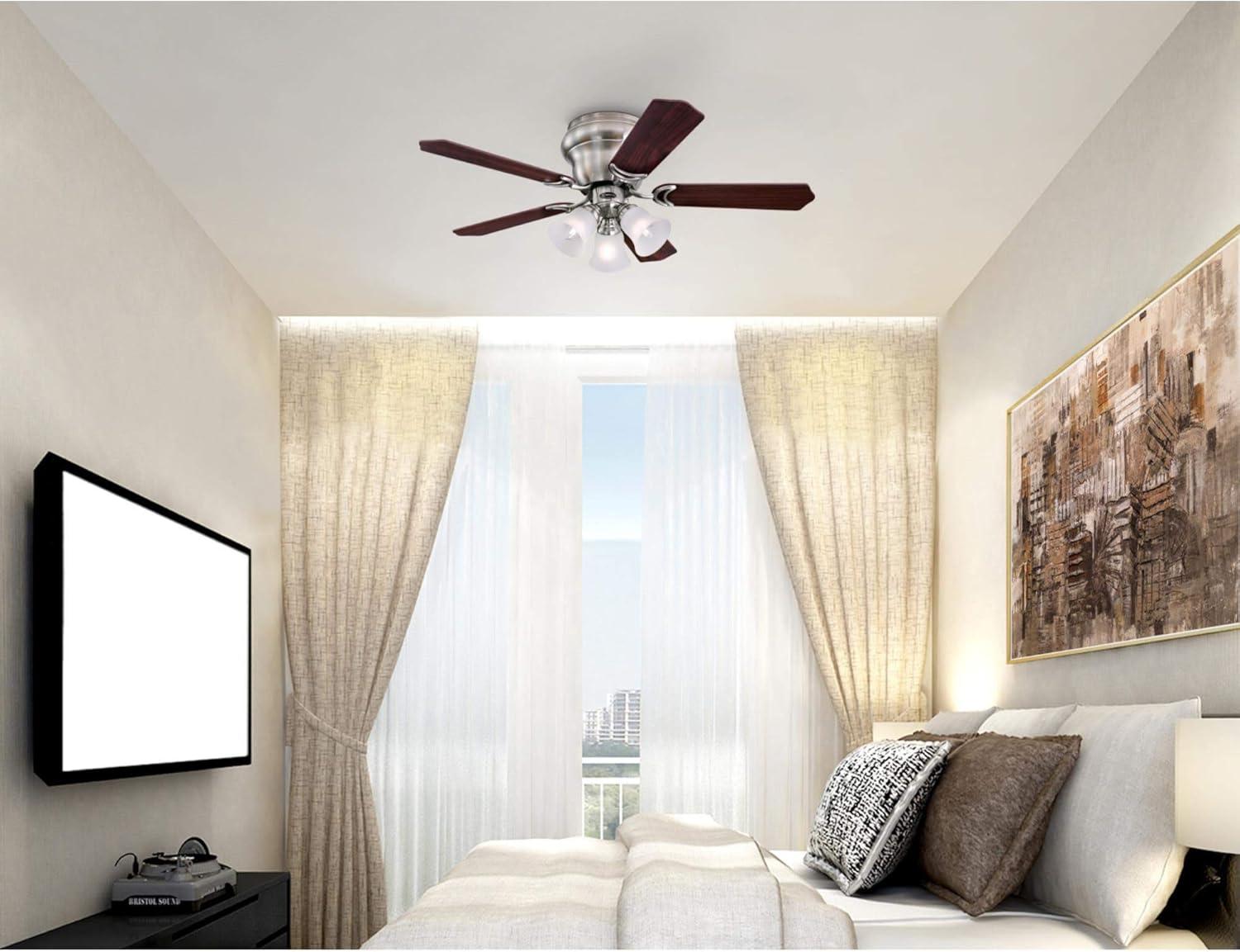image:imageWestinghouse Contempra Trio 42 Inch Ceiling Fan with Light Indoor Brushed Nickel Ceiling Fan for Small Rooms Reversible Blades RosewoodBirds Eye Maple LED Bulbs Included