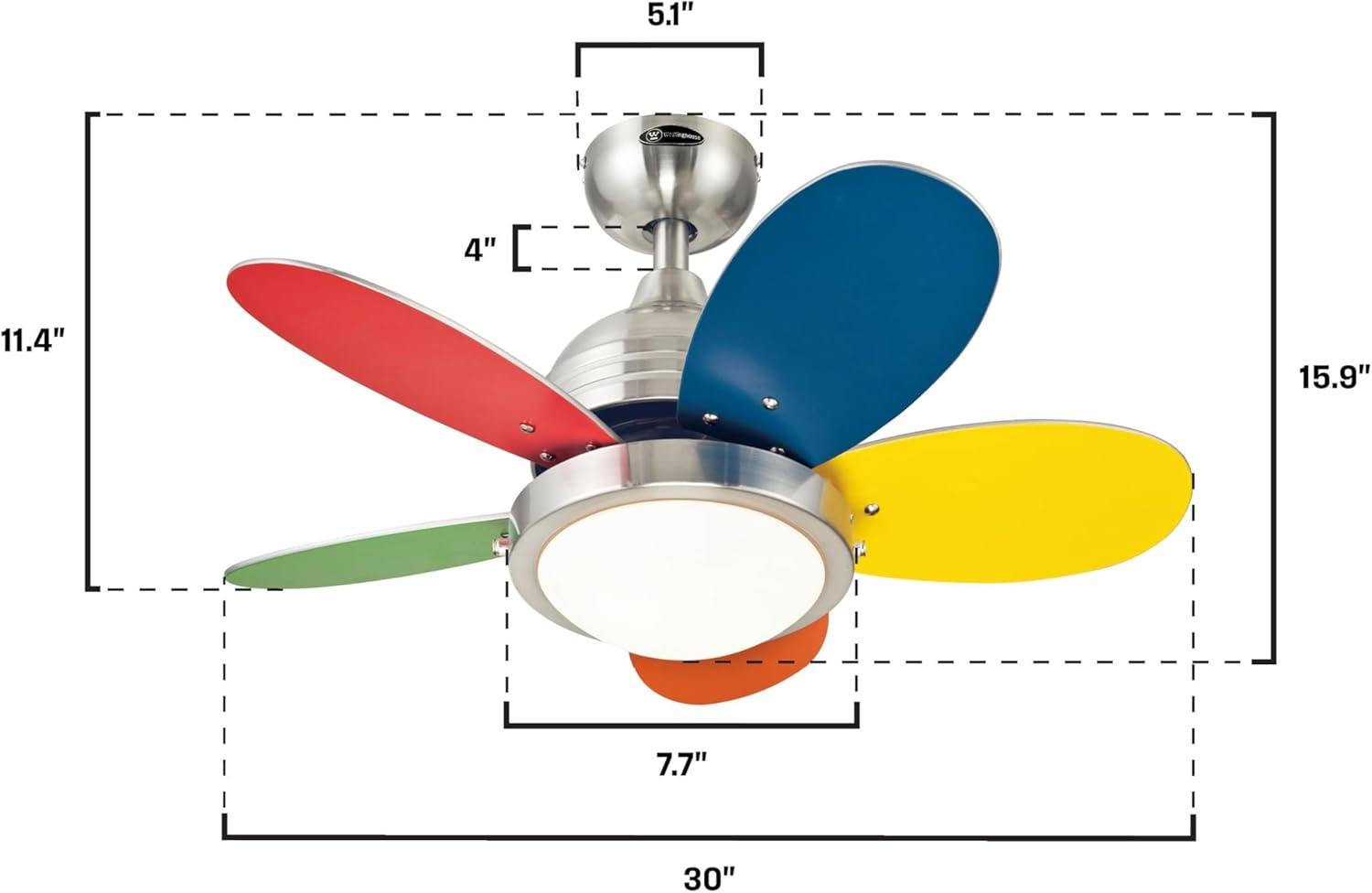 image:imageWestinghouse Lighting 7223600 Roundabout Indoor Ceiling Fan with Light 30 Inch Brushed NickelLED Lights