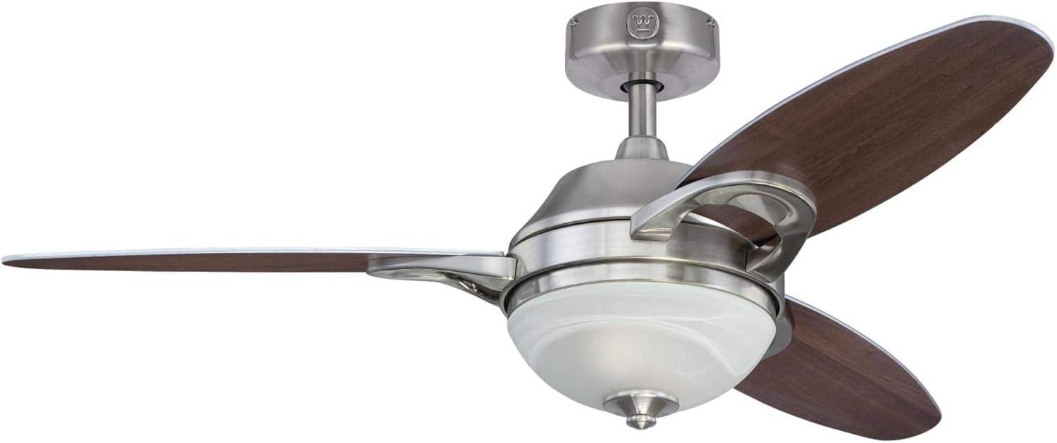 image:imageWestinghouse Lighting 7224400 Arcadia 46 Inch Brushed Nickel Indoor Ceiling Fan Dimmable LED Light Kit Frosted White Alabaster Glass Remote ControlBrushed Nickel