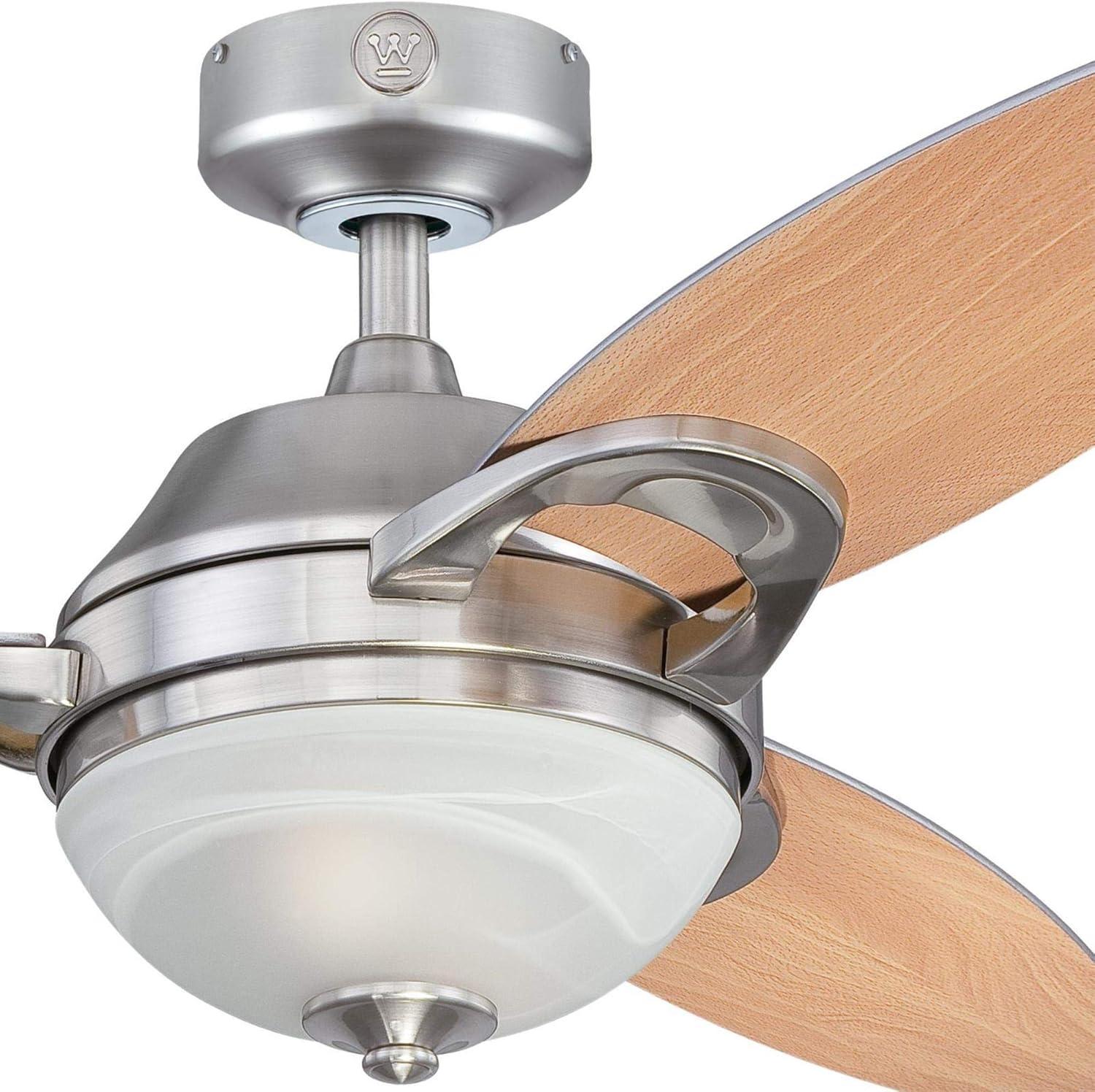 image:imageWestinghouse Lighting 7224400 Arcadia 46 Inch Brushed Nickel Indoor Ceiling Fan Dimmable LED Light Kit Frosted White Alabaster Glass Remote ControlBrushed Nickel
