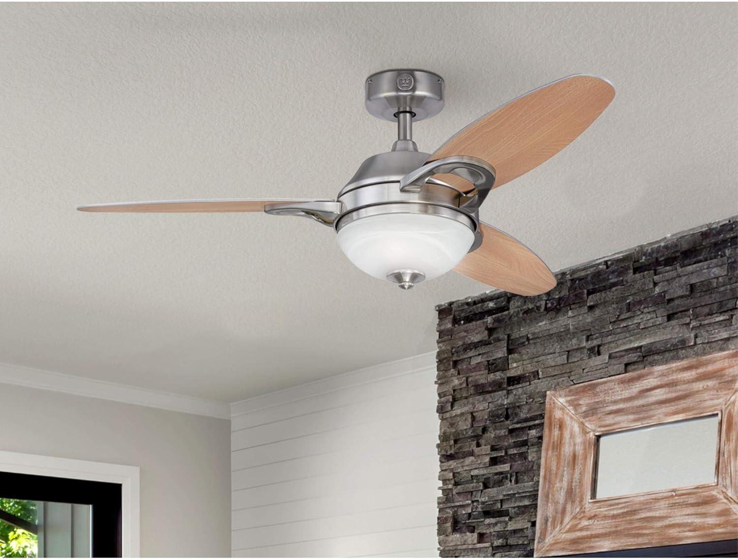 image:imageWestinghouse Lighting 7224400 Arcadia 46 Inch Brushed Nickel Indoor Ceiling Fan Dimmable LED Light Kit Frosted White Alabaster Glass Remote ControlBrushed Nickel