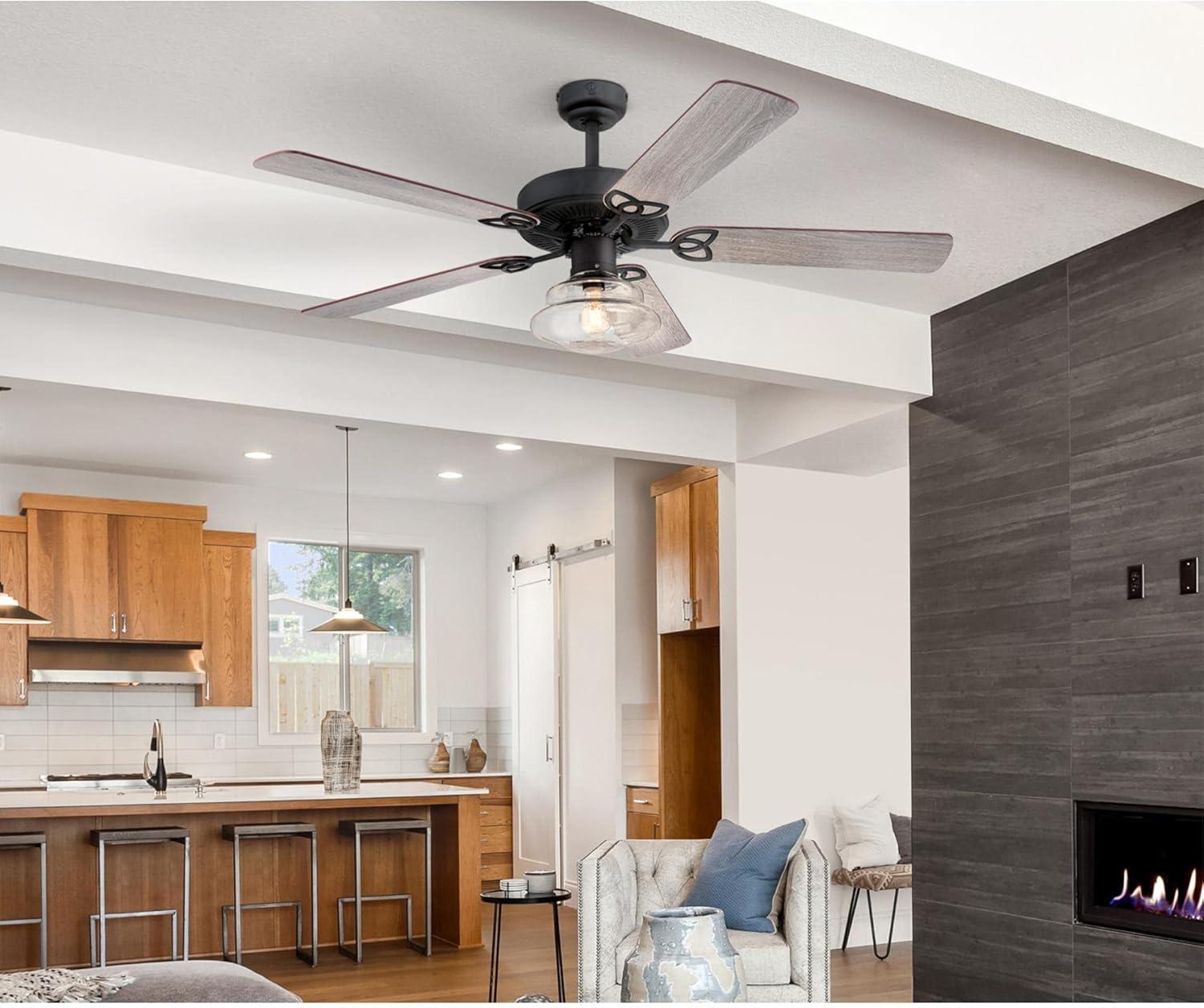 image:imageWestinghouse Lighting 7304800 Scholar VintageStyle LED Ceiling Fan with Light 52 Inch Matte Black Finish Clear Glass