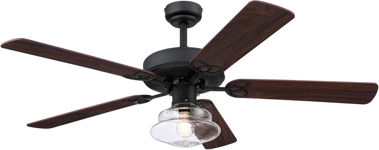 image:imageWestinghouse Lighting 7304800 Scholar VintageStyle LED Ceiling Fan with Light 52 Inch Matte Black Finish Clear Glass