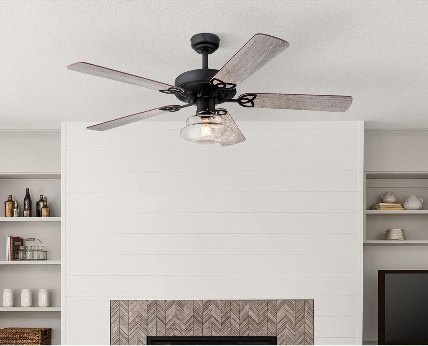 image:imageWestinghouse Lighting 7304800 Scholar VintageStyle LED Ceiling Fan with Light 52 Inch Matte Black Finish Clear Glass