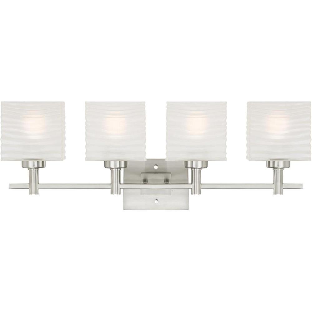 image:imageWestinghouse 6304100 Alexander FourLight Indoor Wall Fixture Brushed Nickel Finish with Rippled White Glazed Glass4Light Wall Fixture
