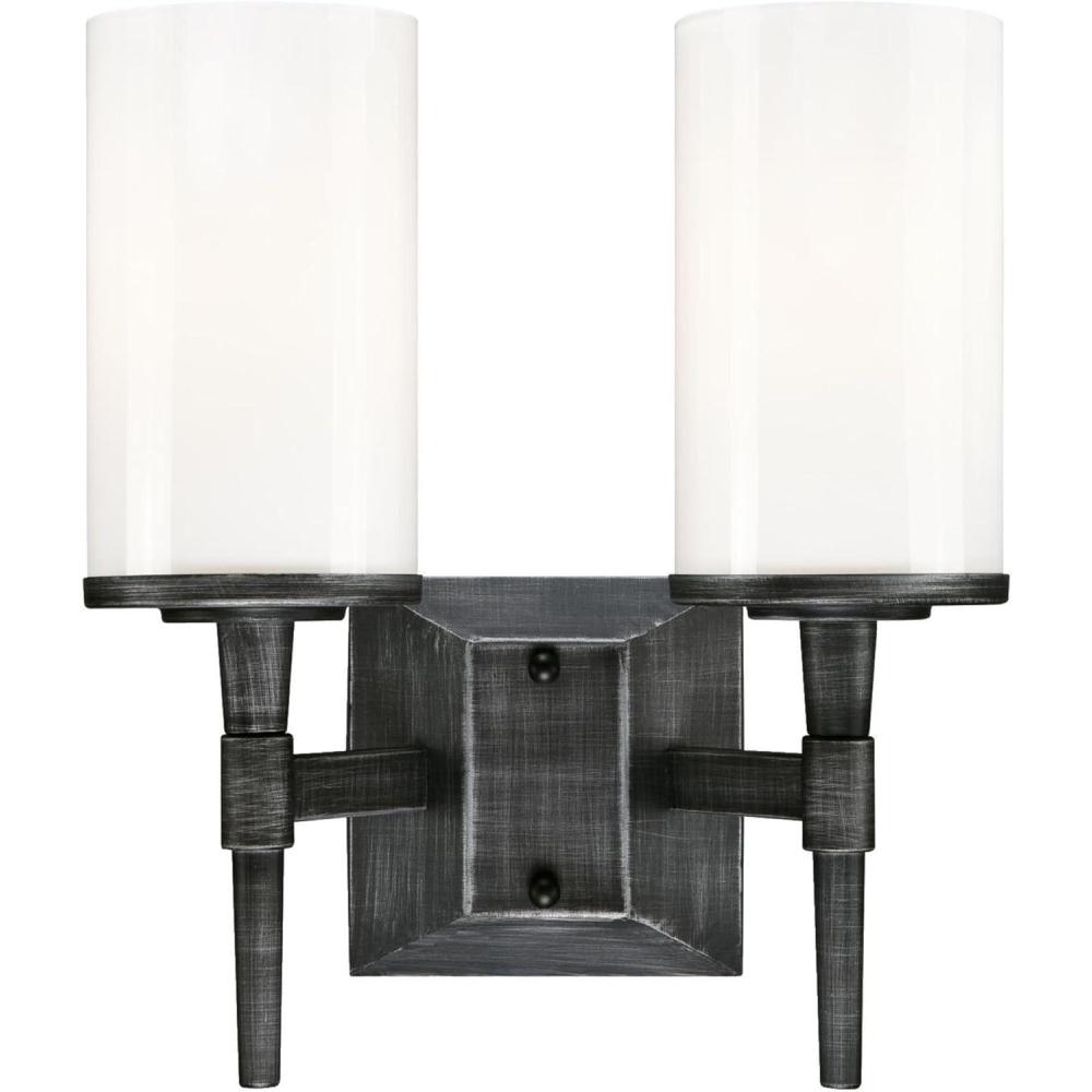 image:imageWestinghouse 6324900 Courtfield TwoLight Indoor Wall Fixture Distressed Aluminum Finish with White Opal Glass2Light Wall Fixture