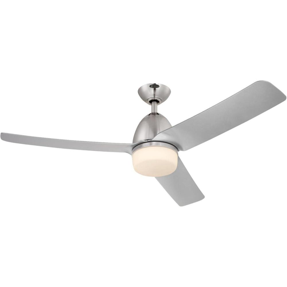 image:imageWestinghouse 7800100 Delancey Two 52Inch Brushed Chrome Indoor DC Motor Ceiling Fan Light Kit with Opal Frosted Glass Remote Control Included FinishWith CFL Bulbs