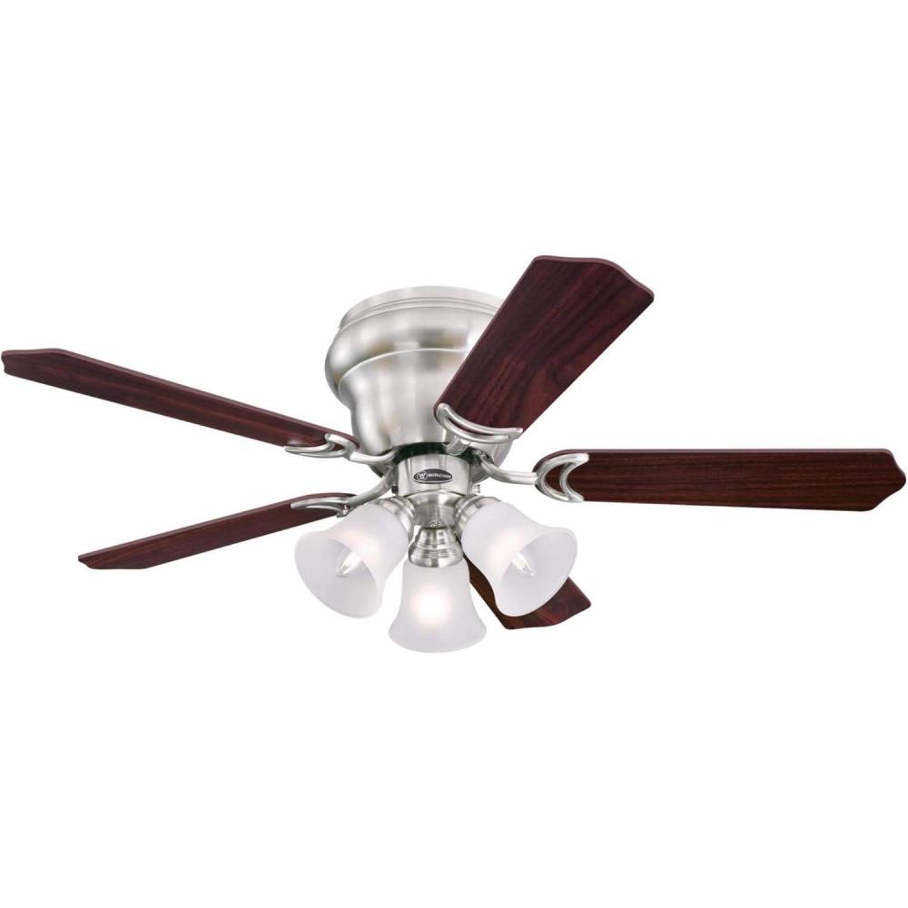 image:imageWestinghouse Contempra Trio 42 Inch Ceiling Fan with Light Indoor Brushed Nickel Ceiling Fan for Small Rooms Reversible Blades RosewoodBirds Eye Maple LED Bulbs Included