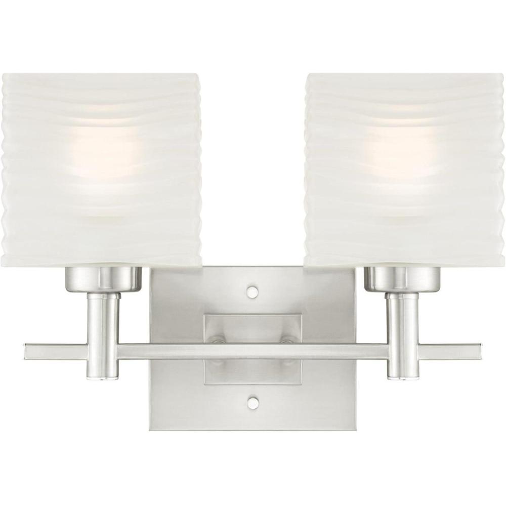 image:imageWestinghouse White 6303900 Alexander TwoLight Indoor Wall Fixture Brushed Nickel Finish with Rippled Glazed Glass