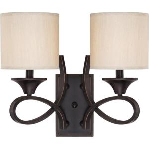 Westinghouse 6302700 Lenola Two-Light Indoor Wall Fixture, Amber Bronze Finish with Beige Fabric Shades(2-Light Wall Fixture)