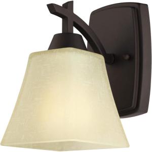 Westinghouse 6307300 Midori One-Light Indoor Wall Fixture, Finish Linen, Oil Rubbed Bronze – Amber Glass(Oil Rubbed Bronze – Amber Glass)